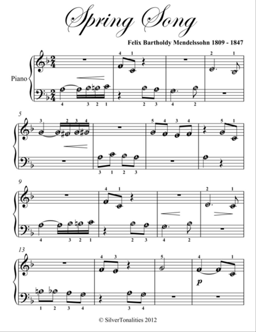Spring Song Beginner Piano Sheet Music Easy Piano scores gallery preview page 2