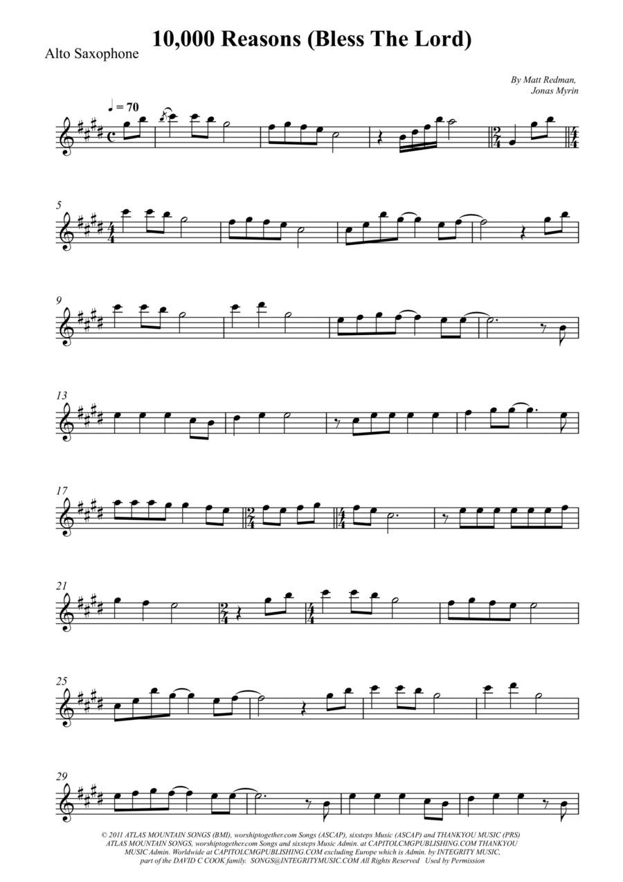 10,000 Reasons (Bless The Lord) Alto Saxophone scores gallery preview page 1