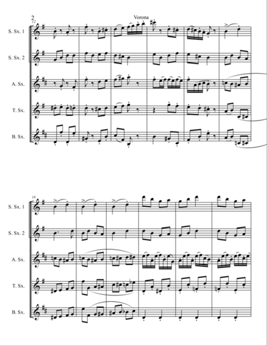 Vorona (The rook), From 3 song (Recollections of my chilhood) Saxophone Quintet scores gallery preview page 2