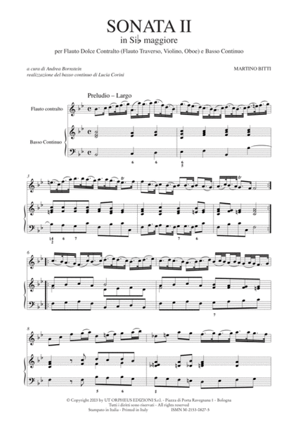 Sonata II in B flat Major (London c.1711) for Treble Recorder (Flute, Violin, Oboe) and Continuo