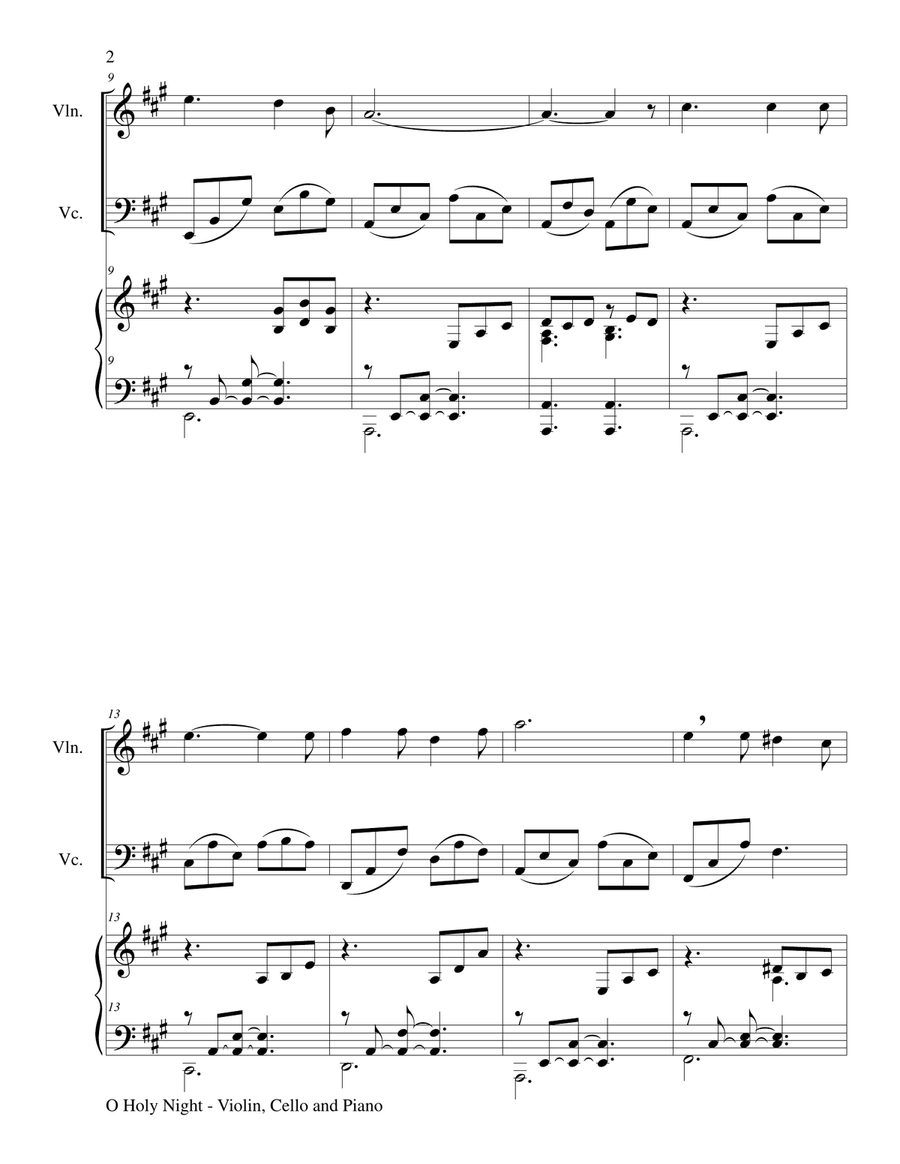 O HOLY NIGHT (Trio – Violin, Cello and Piano with Parts) Piano Trio scores gallery preview page 3