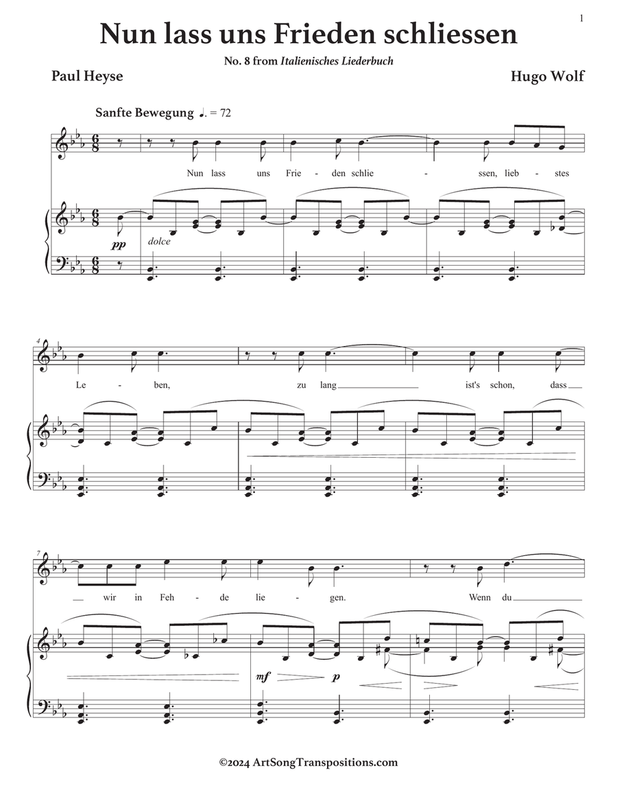 WOLF: Nun lass uns Frieden schliessen, liebstes Leben (transposed to E-flat major) Voice scores gallery preview page 2