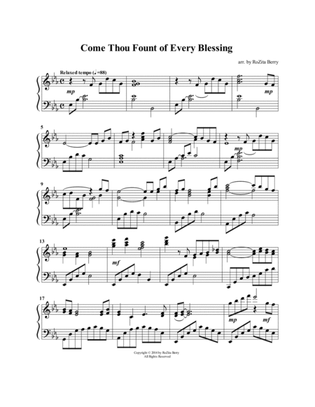 Come, Thou Fount of Every Blessing--for Piano Solo image number null