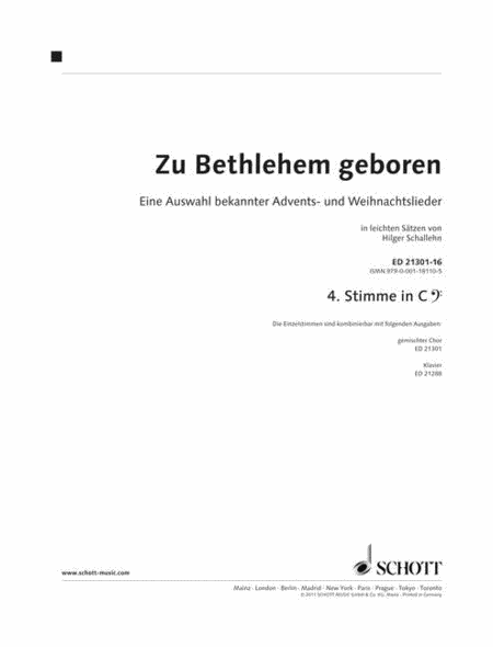 Zu Bethlehem Geboren: Well-known Carols 4th Part In C (bass Clef)