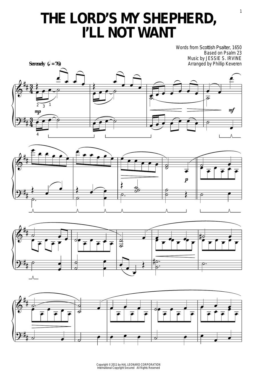 The Lord's My Shepherd, I'll Not Want [Classical version] (arr. Phillip Keveren) Piano Solo scores gallery preview page 1
