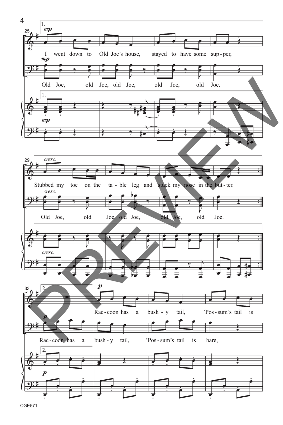 Old Joe Clark (SATB) 4-Part scores gallery preview page 5