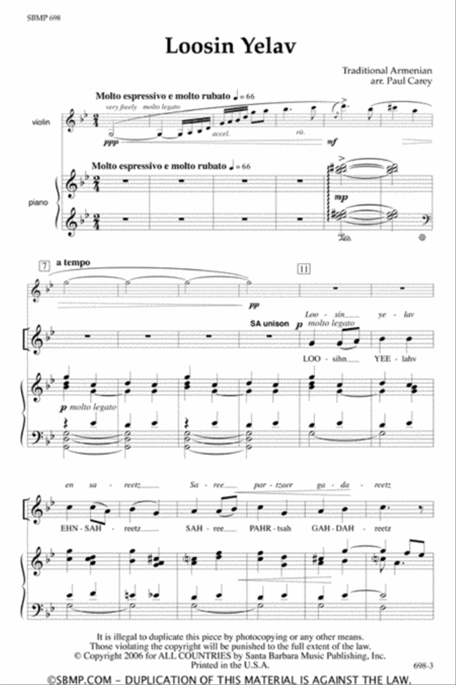 Loosin Yelav - SATB Octavo image number null