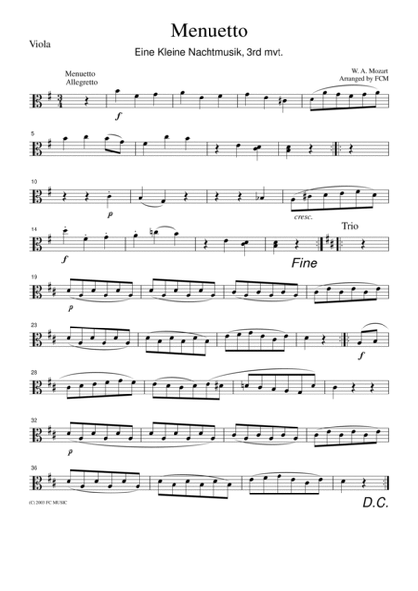 Mozart Menuetto (Eine kleine Nachtmusik, 3rd mvt.), for string quartet, CM007 image number null