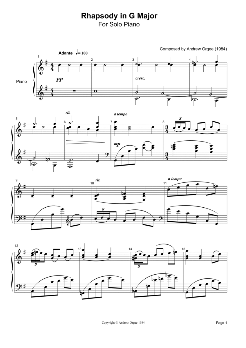 Rhapsody in G Major for Solo Piano image number null