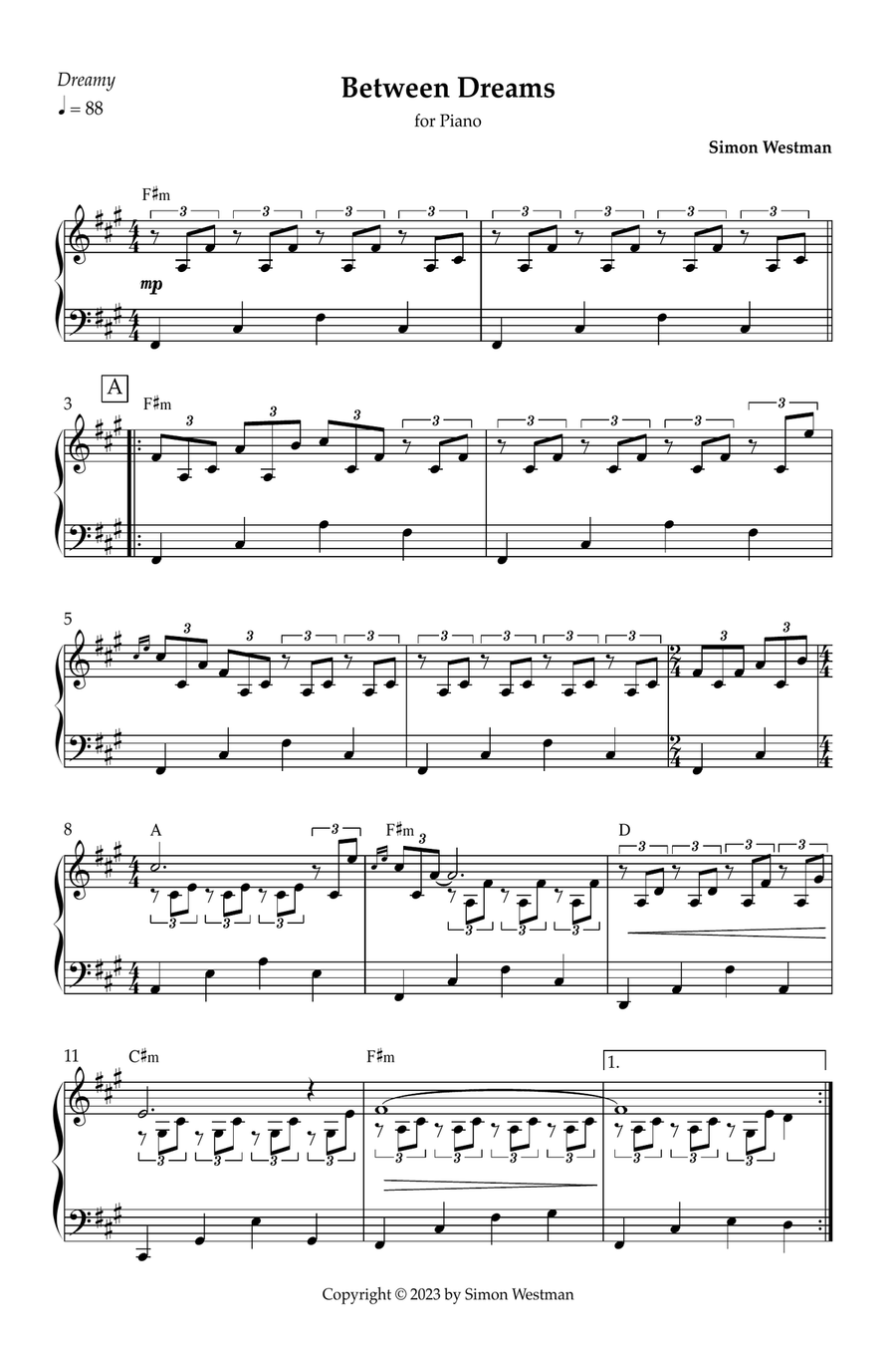 Between Dreams Between Dreams Piano Solo scores gallery preview page 1