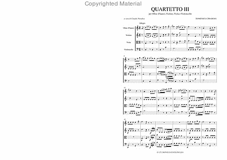 Quartet No. 3 in C Major for Oboe (Flute), Violin, Viola and Violoncello