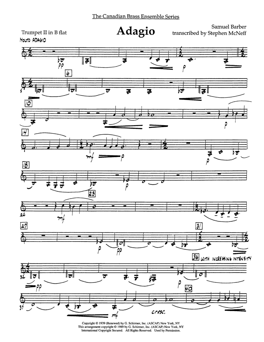 Adagio (Adagio For Strings) - Bb Trumpet 2 (Brass Quintet) Brass Quintet scores gallery preview page 1