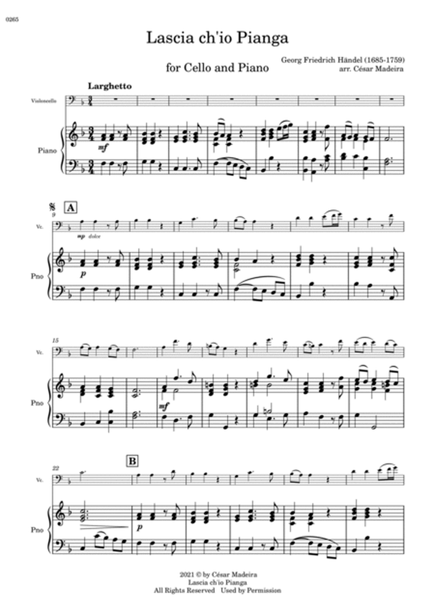 Lascia Ch'io Pianga - Cello and Piano (Full Score) image number null