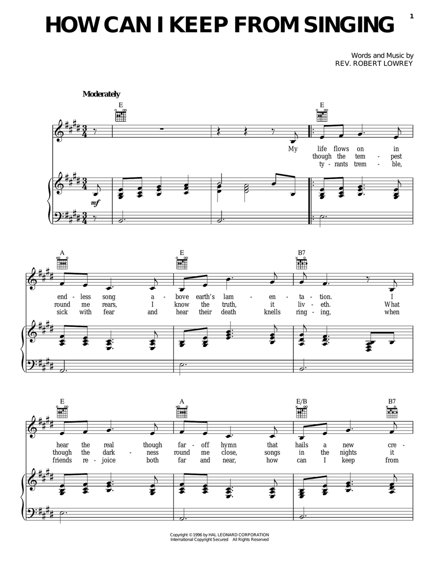 How Can I Keep From Singing Piano, Vocal, Guitar scores gallery preview page 1