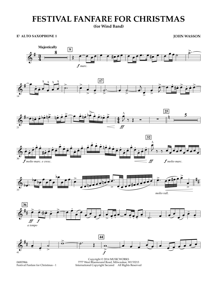 Festival Fanfare for Christmas (for Wind Band) - Eb Alto Saxophone 1 Concert Band scores gallery preview page 1