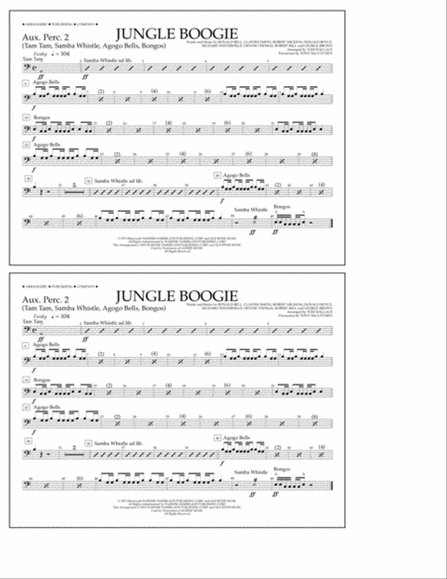 Jungle Boogie - Aux. Perc. 2 Marching Band scores gallery preview page 1