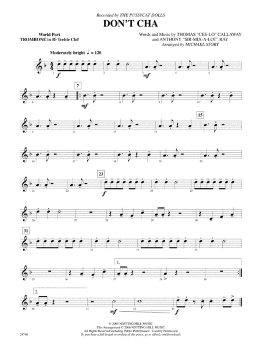 Don't Cha (recorded by The Pussycat Dolls): (World Part) 1st B-flat Trombone T.C. Concert Band scores gallery preview page 1