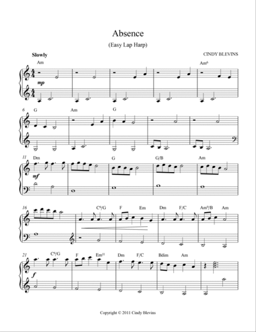 Absence, Easy Lap Harp Solo Lap Harp scores gallery preview page 2