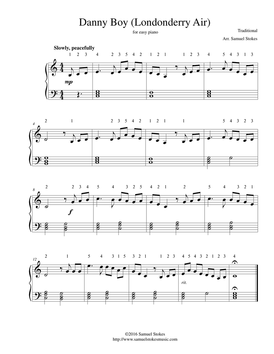 Danny Boy (Londonderry Air) - for easy piano Easy Piano scores gallery preview page 1