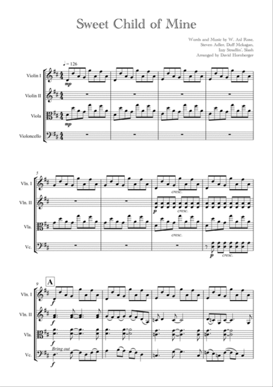 Sweet Child O' Mine String Quartet scores gallery preview page 2