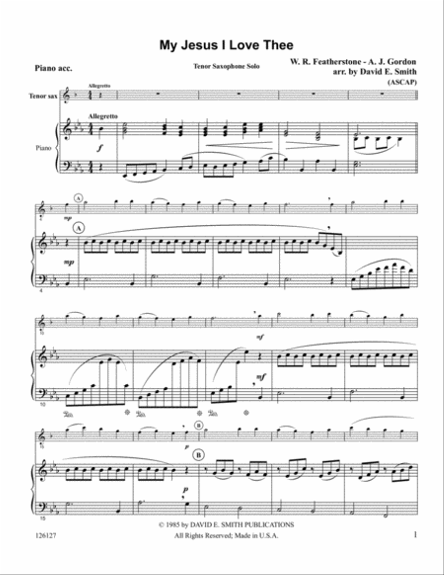 My Jesus I Love Thee My Jesus I Love Thee Tenor Saxophone scores gallery preview page 1