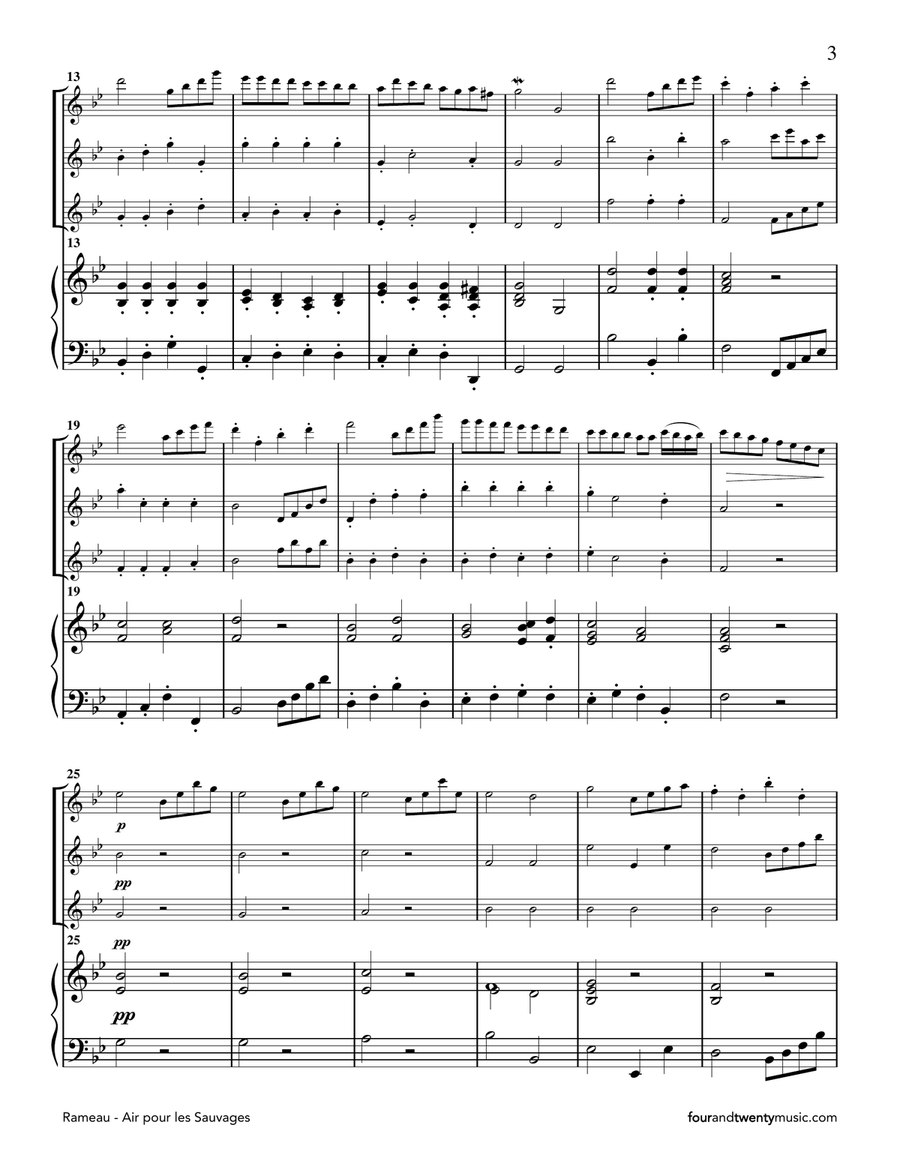 Air pour les Sauvages, arranged for three flutes and piano image number null