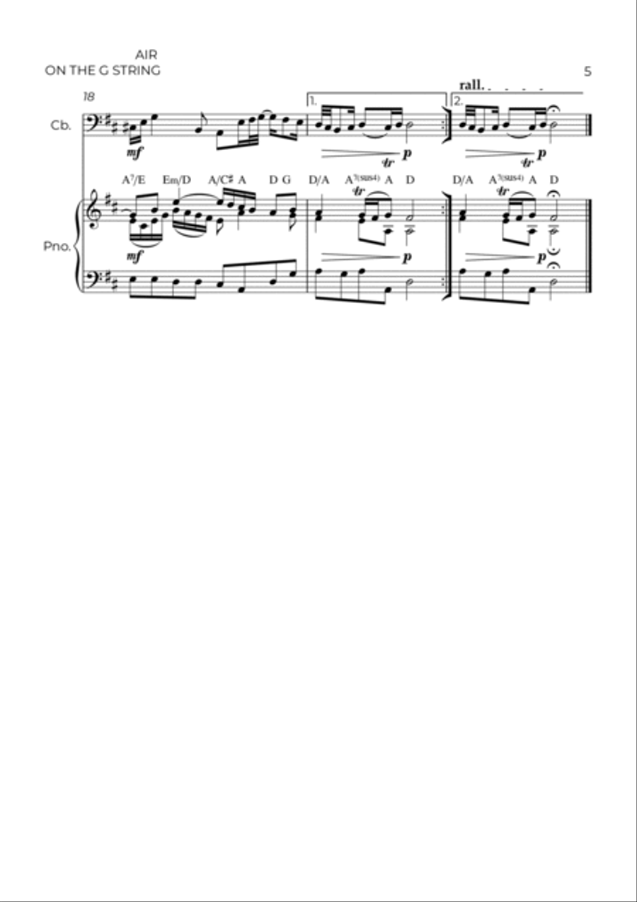 AIR ON THE G STRING - CONTRABASS & PIANO Double Bass scores gallery preview page 5