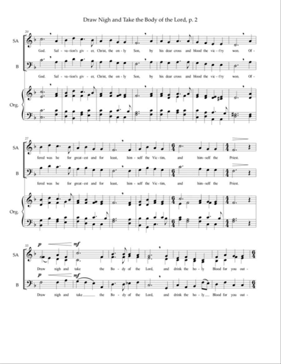 Draw Nigh and Take the Body of the Lord - SAB voices, organ 3-Part scores gallery preview page 3