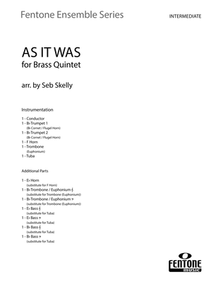 Book cover for As It Was (for Brass Quintet) (arr. Seb Skelly) - Full Score