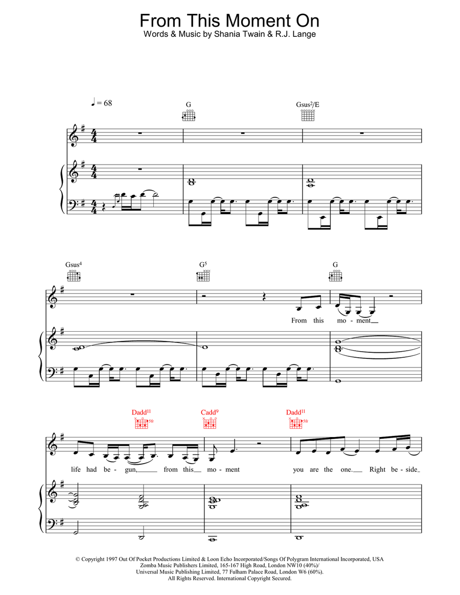 From This Moment On Piano, Vocal, Guitar scores gallery preview page 1