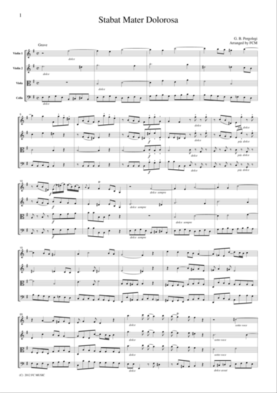Pergolegi Stabat Mater Dolorosa, for string quartet, CP401 String Quartet scores gallery preview page 1