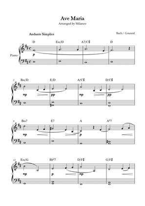 Ave Maria Bach Gounod in D Easy Beginner Piano Chord