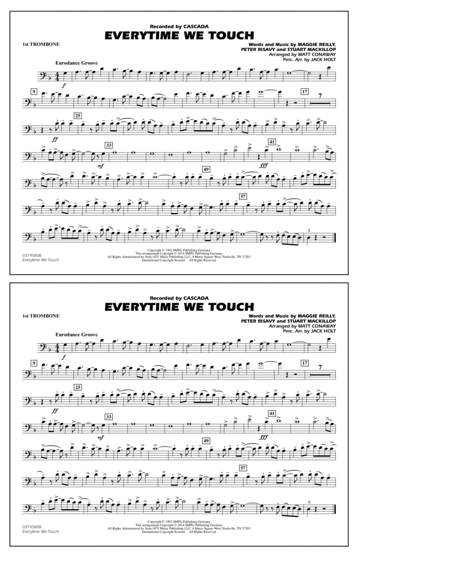 Everytime We Touch - 1st Trombone Marching Band scores gallery preview page 1