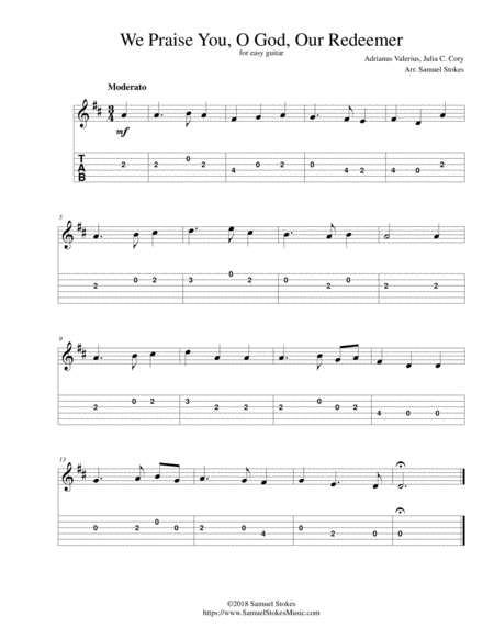 We Praise You, O God, Our Redeemer - for easy guitar with TAB image number null
