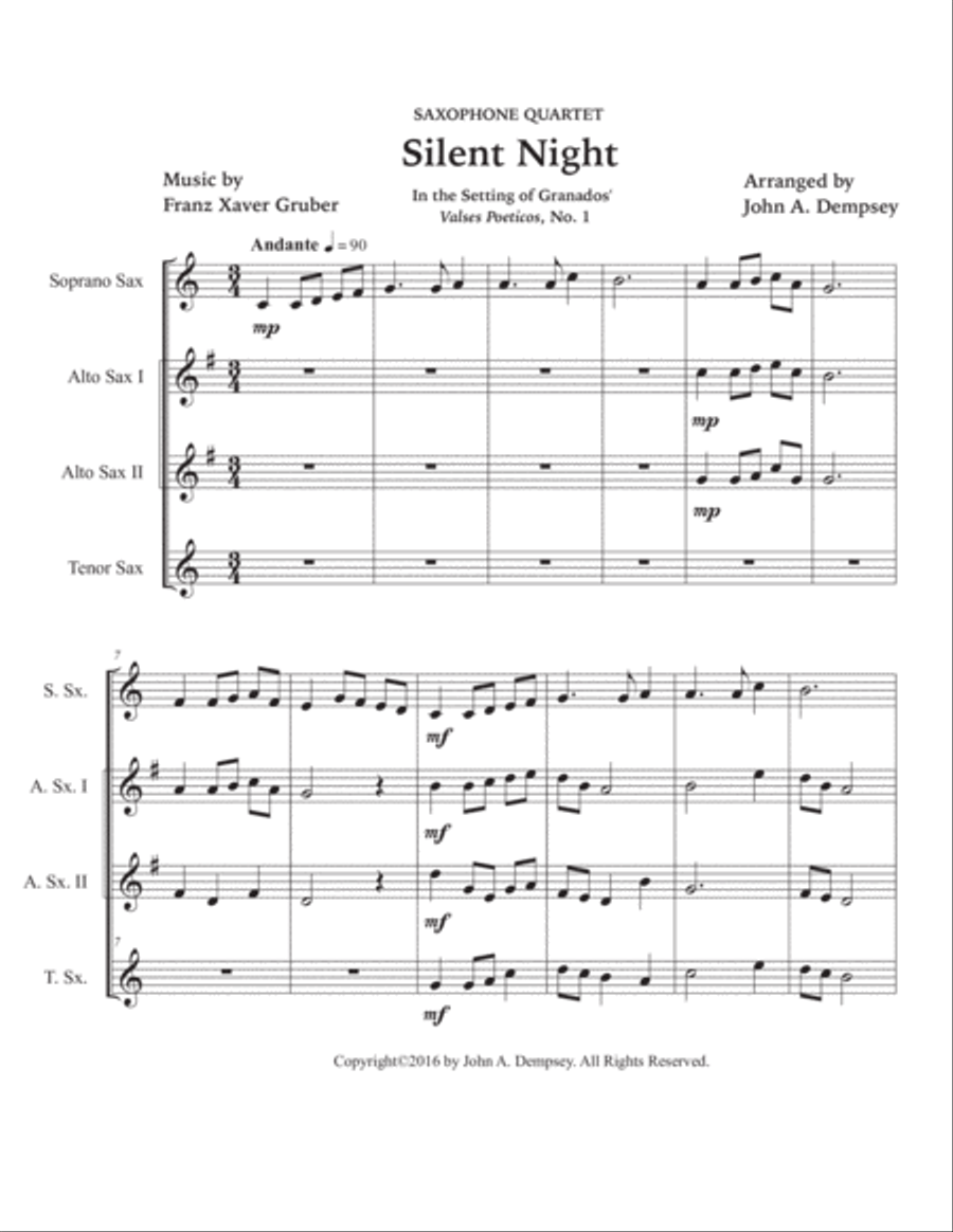 Silent Night (Sax Quartet: SAAT) Saxophone Quartet scores gallery preview page 5