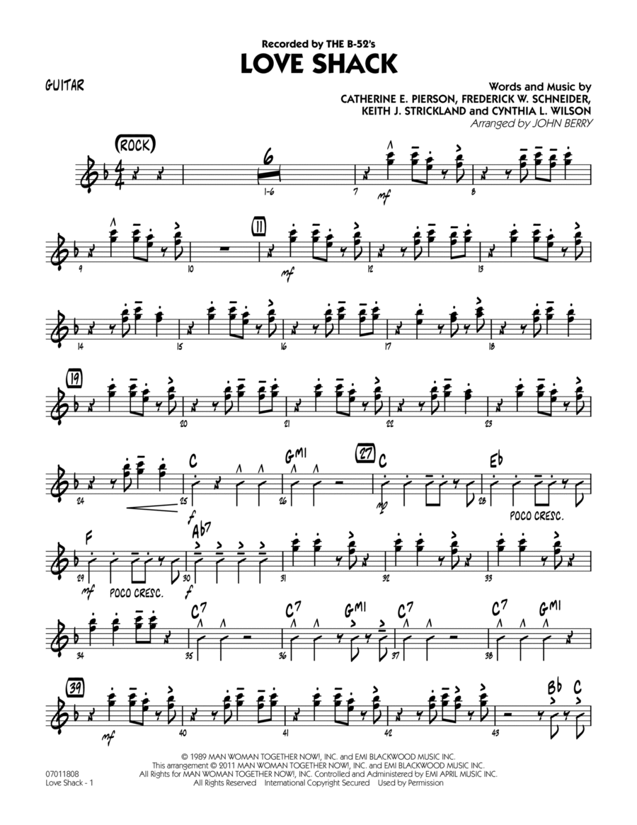 Love Shack - Guitar Jazz Ensemble scores gallery preview page 1
