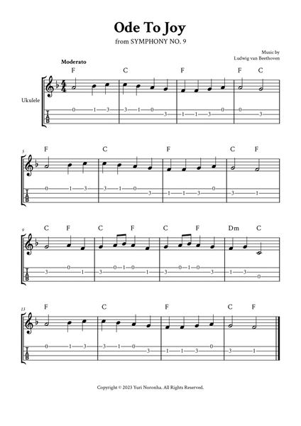 Ode To Joy - For Ukulele (F Major - with TAB and Chords) image number null