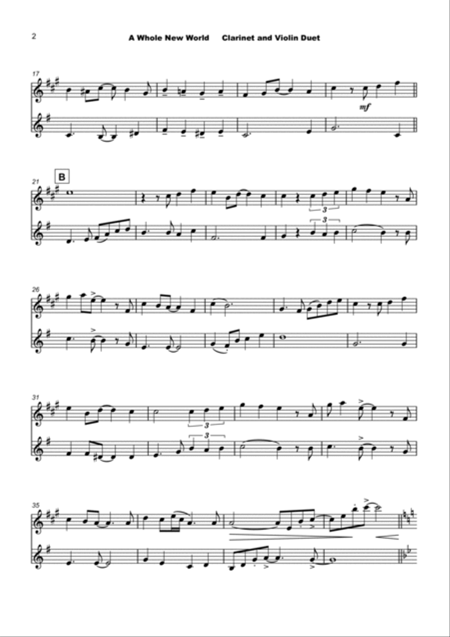 A Whole New World (aladdin's Theme) Clarinet scores gallery preview page 3