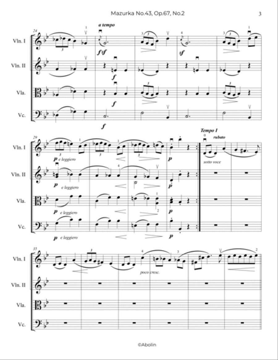 Chopin: Mazurka No.43, Op.67, No.2 - String Quartet