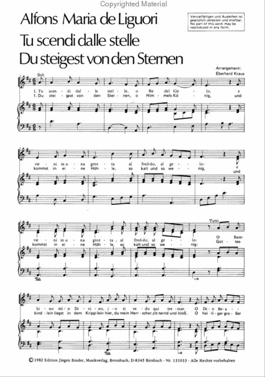 Tu scendi dalle stelle (Du steigest von den Sternen) - Score