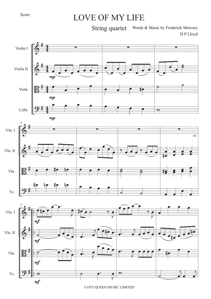 Love Of My Life String Quartet scores gallery preview page 1