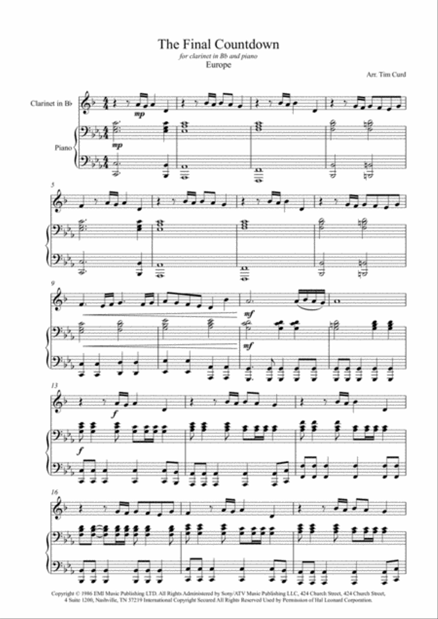 Final Countdown Clarinet Solo scores gallery preview page 2