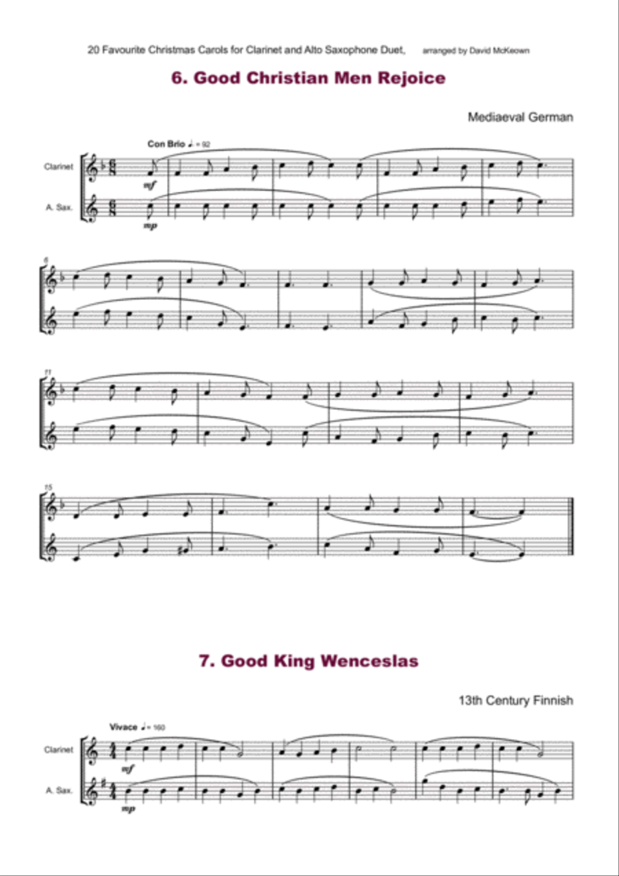 20 Favourite Christmas Carols for Clarinet and Alto Saxophone Duet Woodwind Duet scores gallery preview page 6