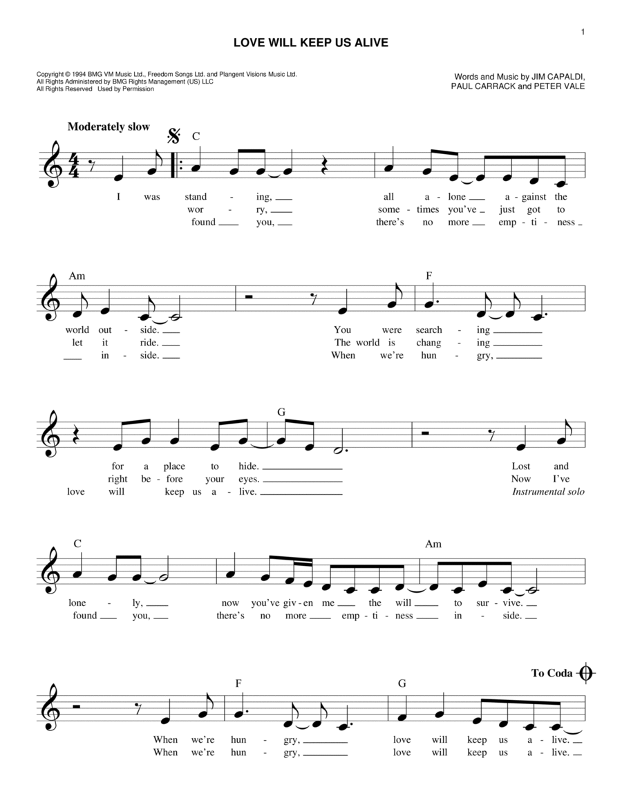 Love Will Keep Us Alive Piano scores gallery preview page 1