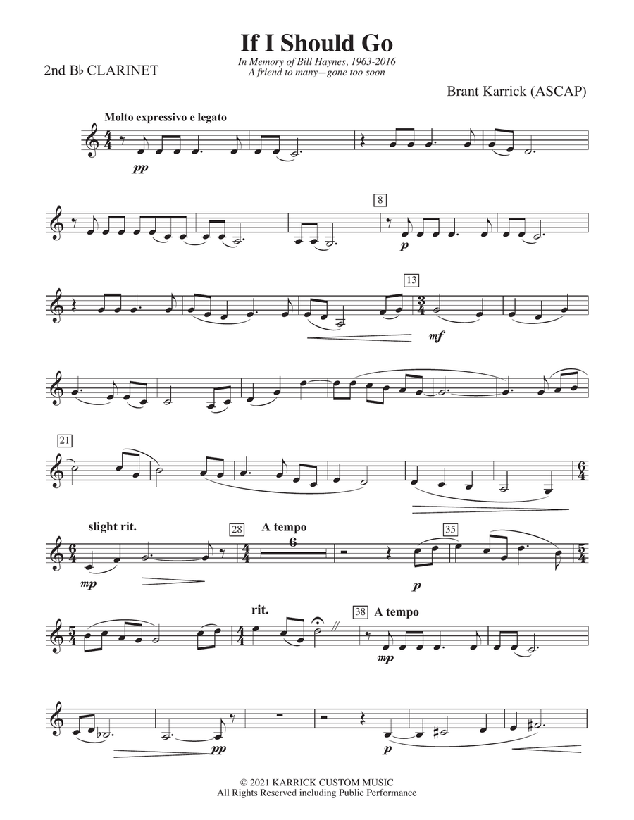 If I Should Go: 2nd B-flat Clarinet