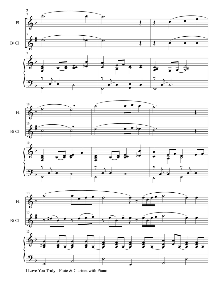 I LOVE YOU TRULY (Trio – Flute, Bb Clarinet, and Piano with Score and Parts) Small Ensemble scores gallery preview page 2