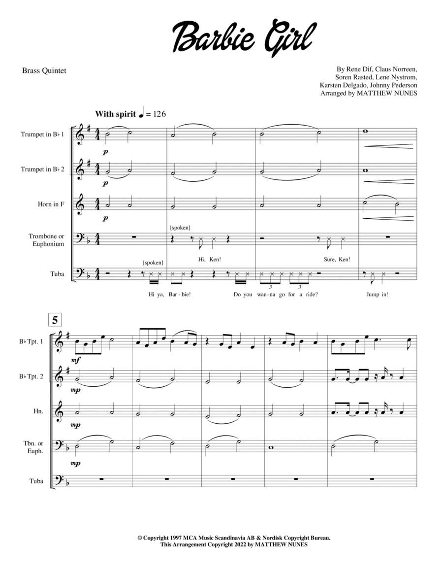 Barbie Girl Chamber Music scores gallery preview page 1