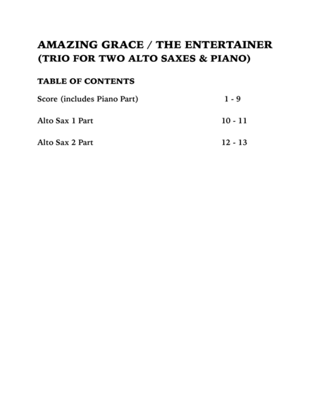 Amazing Grace / The Entertainer (Trio for Two Alto Saxes and Piano) image number null