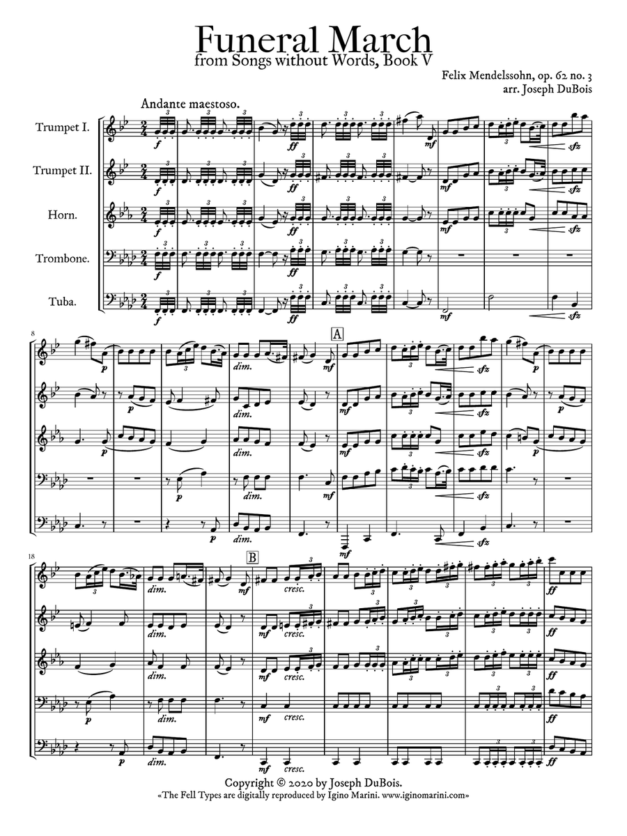 Funeral March for Brass Quintet Brass Quintet scores gallery preview page 1