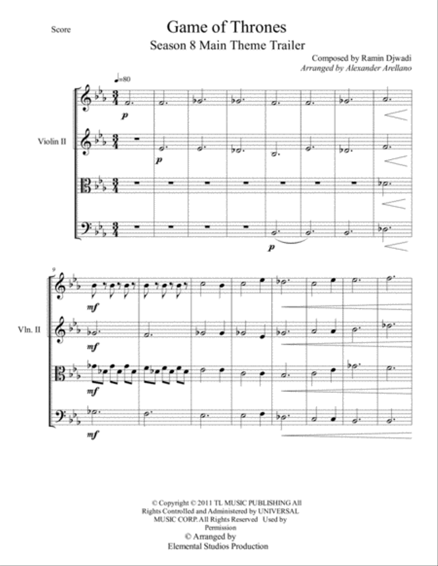 Game Of Thrones Game Of Thrones String Quartet scores gallery preview page 1